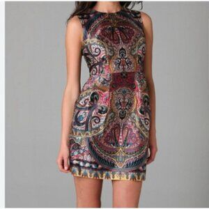 Nanette Lepore Gotham Stakes Silk Paisley Sleeveless Mini Dress Size 6